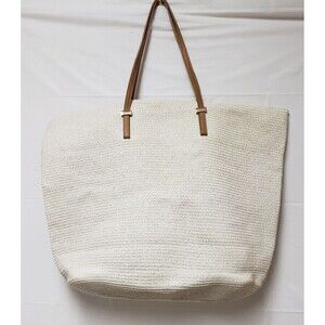 Women's Extra Large  H & M Beige Beach Bag With Faux Leather Handles NW/OT